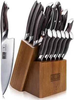 HOSHANHO 16-Piece Knife Set, Japanese AUS-10 Stainless Steel Kitchen Knife Set, Ultra Sharp Chef Knife Block Set with Sharpener