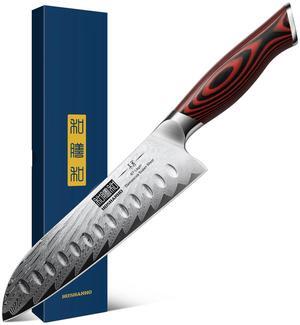 HOSHANHO Damascus Santoku Knife, 7 Inch Professiona Kitchen KnifeVG-10 Damascus Steel Ultra-Sharp Santoku Chef Knife with Ergonomic G10 Handle