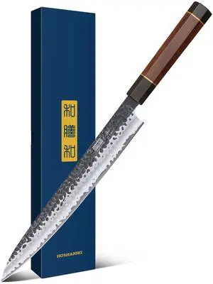 HOSHANHO Sushi Knife 10 Inch, Hand Forged VG10 Super Steel Yanagiba, Japanese Sashimi Kitchen Chef Knife for Cutting Sushi & Fish Filleting