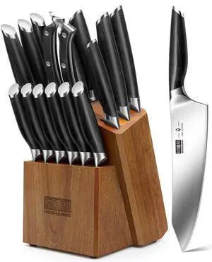 HOSHANHO 16-Piece Kitchen Knife Set with Block, Powder Steel High Carbon Steel Knife Block Set, Ultra Sharp Professional Chef Knife Set with Sharpener