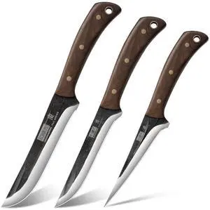 HOSHANHO Butcher Knife Set, 3-Piece Super Sharp Hand Forged Set, Includes Fillet, Dividing & Paring Knives, Upgraded High Carbon Stainless Steel Meat Cutting Set for Home & Outdoor