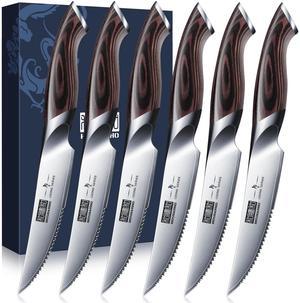 HOSHANHO Steak Knives Set of 6, Ultra Sharp 4.5 Inch Serrated Steak Knife Set, Japanese AUS-10 High Carbon Steel Kitchen Steak Knives with Ergonomic Handle