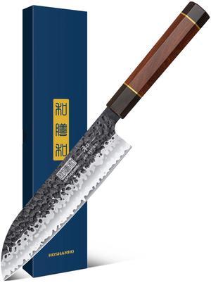 HOSHANHO Chef's Santoku Knife 7 Inch, Professional Japanese VG-10 Super Steel Chef Knife, Ultra Sharp Kitchen Knife with Octagonal Rosewood Handle