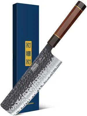 HOSHANHO 7 Inch Nakiri Knife, Japanese Hand Forged VG-10 Asian Chopping Chef Knife, Professional Meat Vegetable Cleaver Kitchen Knife with Ergonomic Handle