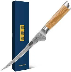 HOSHANHO 7 Inch Damascus Fillet Knife, Professional VG-10 Super Steel Japanese Boning Knife, Ultra Sharp Fish Knife with Ergonomic Olive Wood Handle