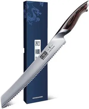 HOSHANHO Bread Knife 10 inch, Japanese High Carbon Stainless Steel Serrated Bread Knives, Professional Bread Cutting Knife for Homemade Bread