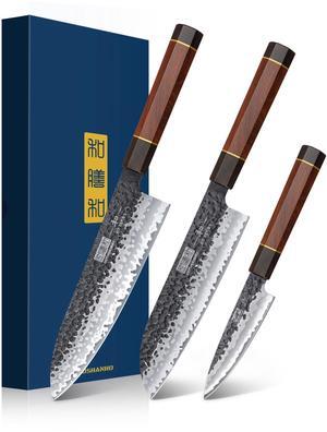 HOSHANHO 3 Pieces Knife Set, Professional High Carbon Steel Kitchen Knives Set, Ultra Sharp Japanese Chef Knife Set with Ergonomic Handle & Gift Box