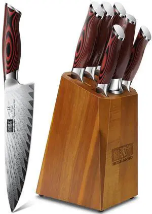 Kitchen Knife Set with Block, 7 Pieces Chef Knife Set 67 Layers Damascus Steel Professional Knife Set for Cooking, Ergonomic G10 Handles with Sharpener