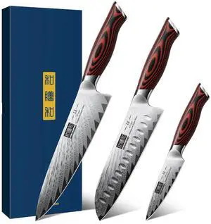 HOSHANHO 3 Pieces Damascus Kitchen Knife Set Ultra-Sharp Knives Set, Professional Chef Knife Set With G10 Ergonomic Handle,Gift Box