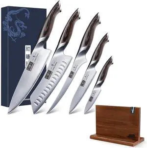 HOSHANHO 6-Piece Japanese Steel Knife Set with Magnetic Block & Pakkawood Handle