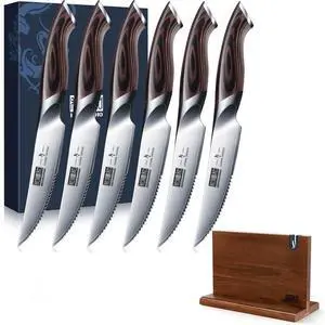 HOSHANHO 7-Piece Steak Knife Set with Magnetic Block