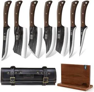HOSHANHO 9-Piece Hand Forged Butcher Knife Set with Magnetic Block