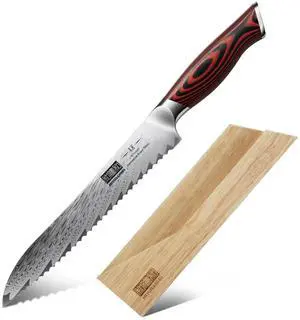 HOSHANHO 8" Damascus Bread Knife with Sheath