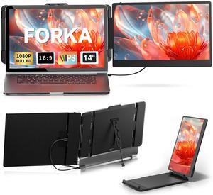 FORKA Portable Laptop Screen Extender - 14" Triple IPS FHD 1080P Monitor, HDMI/USB-A/Type-C, Compatible with Windows & Mac for Travel, Gaming, Work (Max Length: 15.74")