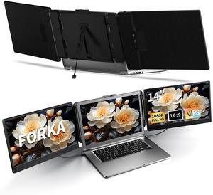 FORKA Laptop Screen Extender Monitor - 14" Portable IPS FHD 1080P, HDMI/USB-A/Type-C, 15.94" Max Length, Compatible with Windows & Mac