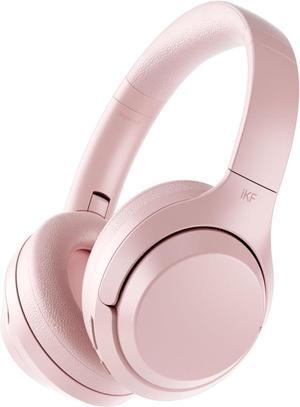 iKF T1 Wireless Bluetooth Over-Ear Headphones, 100H Battery, HiFi Sound, ANC, Multi-Device Connection, App Control, Wired Mode, for Travel, Work, Gaming, Music T1 Pink