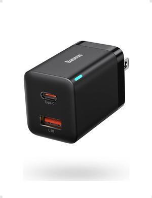 Baseus 30W Dual Port USB C PD Charger Block, Fast Compact with Foldable Plug for iPad Pro/Air/Mini, iPhone 15/15 Pro/15 Pro Max/14/14 Pro/14 Pro /13 Pro/12/SE/11/XR/XS, Samsung, Pixel 6, Black