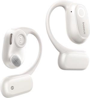Baseus Open-Ear Headphones, Hi-Res Wireless Audio with LDAC, Rich Bass, Comfortable Silicone Cushion Design, 60H Play, AI Clear Calls, Bluetooth 5.4, IPX4, Open-Ear Earbuds - Bowie MF1 White