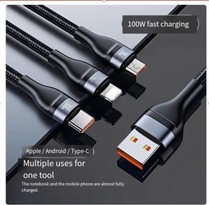 BASEUS USB to M+L+C 100W one-to-three 100w nylon material Super Fast charging cable suitable for Apple, Huawei type-c, Android mobile phone, ipad black 1.2M