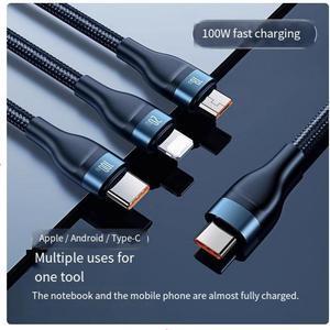 BASEUS  Type-C to M+L+C 100W one-to-three 100w nylon material Super Fast charging cable suitable for Apple, Huawei type-c, Android mobile phone, ipad, blue 1.5M