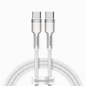 Baseus 100W USB C to USB Type C 5A Fast Charging Nylon braided wire Cable for MacBook Pro Laptop Tablet iPadAir Phone (White)