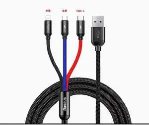 Baseus 3 in 1 USB C flash charging data cable (lighting+Type-C+ Android mirco) 3.5A nylon braid is suitable for iPhone, Samsung and other mobile phones 1.2m