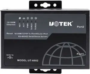UTEK 10/100M TCP/IP to RS-232 RS-485 RS-422 Converter TCP IP to RS232 RS485 RS422 RJ45 Serial Device Adapter UT-6602 with Adaptive Ethernet Port Support Manual Setting