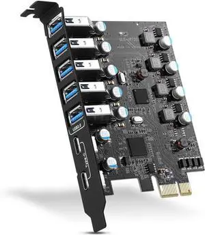 PCI-E to USB 3.0 7-Port(2X USB-C - 5X Type-A) Expansion Card,PCI Express USB Add in Card, Internal USB3 Hub Converter for Desktop PC Adapter Support Windows 10/8/7/XP and MAC OS 10.8.2 Above