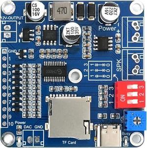 20W Voice Playback Module, TF Card 32GB Sound Board USB Downloadable MP3 Music Player DC 6-35V Support Programmable Combination,Background IO Trigger 10-Way Amplifier Chip for Industry Broadcast.