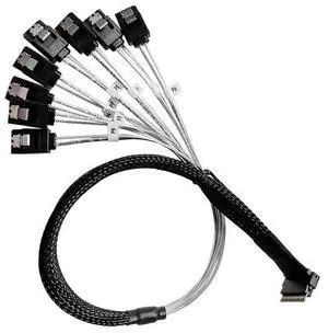 Slimline SAS 4.0 SFF-8654(8i)to SATA* 8-port computer server data adapter cable Down Angle Slimline SAS 4.0 SFF-8654(8i)to SATA* 8-port computer server data adapter cable Down Angle