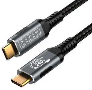 Thunderbolt 5 Cable 80GbpsUSB-C to USB-C 240W PD Fast Charging, 16K Video Support, 8K@60Hz/4K@144Hz, Compatible with MacBook Pro,  XPS, iPad Pro, Galaxy S24, Nylon Braided,