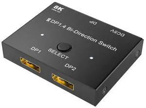 8K@60Hz DP 1.4 Switch 2-in-1 Out - Bidirectional DisplayPort Switcher for Dual Monitor Setup, PC, Laptop, Gaming, 4K@144Hz, HDR, G-Sync/FreeSync Compatible