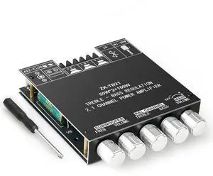 ZK-TB21 Power Amplifier Board Bluetooth5.1 TPA3116 Chip with Subwoofer 2.1 Channel 50W×2+100W, DC 12-24V Bluetooth and AUX Inputs