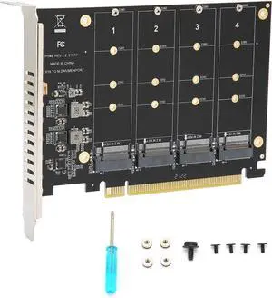 PCIE NVME Adapter Card, 4 Port M.2 SSD NVME (M Key) to PCIE x 4 Controller Converter Expansion Card(ph44)