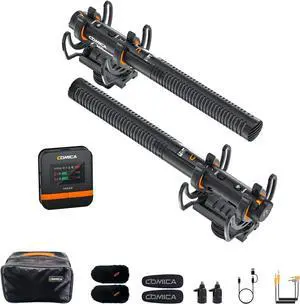 COMICA VM40 Combo Dual-Channel Wireless Shotgun Microphone, Professional Super Cardioid Video Mic, 32GB Storage, Safety Mode, Audio APP, Wireless Camera Mic for Filmmaking, Vlog, YouTube
