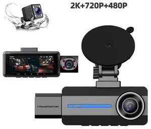 3-Channel Dash Cam 2K HD - 3.16" Touch Screen, 170° Wide Angle, Night Vision, Parking Mode, Loop Recording