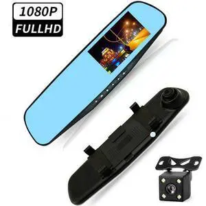 4.5" Full Screen Mirror Dash Cam 1080P - Front & Rear Recording, Reverse Camera, Night Vision, Anti-Glare, Loop Recording
