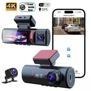 3.16" Dash Cam 4K UHD - Triple Channel Recording, 170° Wide Angle, WiFi, Night Vision, Parking Mode, 256GB Supported