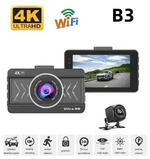 3" 4K Dash Cam - Dual Lens, GPS Tracking, WiFi, Night Vision, Parking Mode, Support 256GB