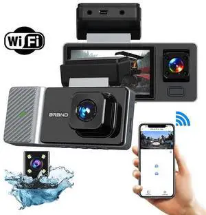 Triple Lens 1080P Dash Cam - Front/Rear/Cabin Recording, WiFi, Night Vision, 32GB Included, Parking Monitor