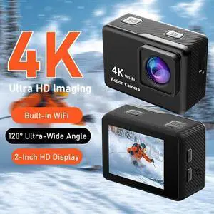 4K Waterproof Action Camera - 2.0" Touch Screen, WiFi, EIS, 10m Dive, 170° Wide Angle for Cycling/Diving
