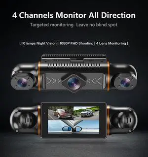 Four-way Recording 3-inch Vehicle Recorder with 1080P HD Four-lens, WiFi Connectivity, 140° Wide Angle Night Vision, GPS Positioning, Parking Monitoring