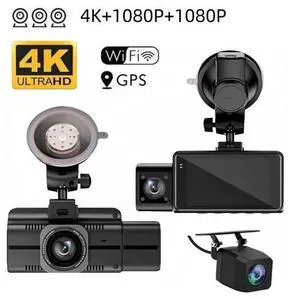 2025 New Model4K Triple-Camera Car Recorder - Front + Rear + Interior Three Cameras, High Definition Night Vision, WIFI + GPS Dual Connectivity, Parking Monitoring, 170° Ultra Wide Angle