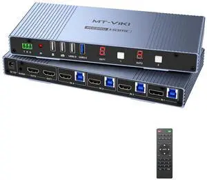 MT-VIKI Seamless 4x2 HDMI Matrix KVM Switch, HDMI+DP KVM Switch for 4 Computers 2 Monitors, 4K@60Hz/2K@144Hz, 3.5mm Audio Ouput, Support Mouse Switching+ Hotkey