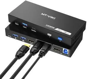 MT-VIKI USB 3.0 KVM Switch HDMI, (3 USB-A+ 1 USB-C), 4K@60Hz/2K@144Hz KVM Switcher, 2 Computers 1 Monitor KVM with 4 USB 3.0 Port