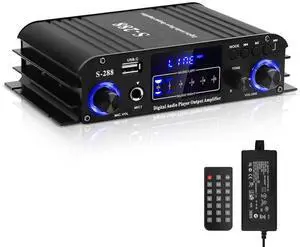 Stereo Audio Amplifier for Home Speakers S-288 Bluetooth 5.0 HiFi Mini Audio Component Amplifiers Receiver 4.0CH RMS 40Wx4 Max. 600W Integrated Power Amp W/USB,FM,Adapter