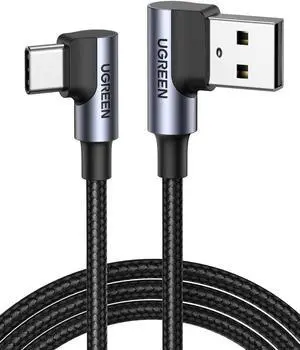 UGREEN USB to USB C Cable 90 Degree USB C Fast Charging Cord Compatible with iPhone 16/16 Plus/16 Pro/16 Pro Max/15/Samsung Galaxy S10/S10+/Pixel 7/6a/LG G8/G7/Pixel/Switch, etc. 6.6FT