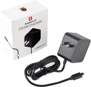 Official 27W USB-C Power Supply for Raspberry Pi 5, 5.1V/5A, 9V/3A, 12V/2.25A, 15V/1.8A, Black US