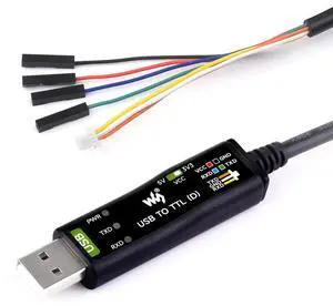 waveshare Industrial USB to TTL (D) Serial Cable, Compatible with Raspberry Pi 5, Original FT232RNL Chip, Multi Protection Circuits, with Separated 4pin Header + SH1.0 3PIN Connector