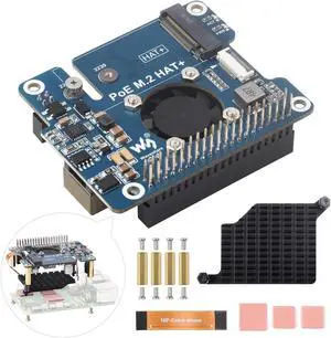 Waveshare NVME PCIe to M.2 Adapter with PoE Function for RPI, Compatible with Raspberry Pi 5, Supports NVMe Protocol M.2 Solid State Drive 2230/2242, Supports 802.3af/at, with Cooling Fan